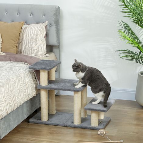 Escalier pour animaux domestiques réglable 3/4 marches échelle pour chat chien griffoirs sisal 70 x 32 x 68 cm gris (1/5)