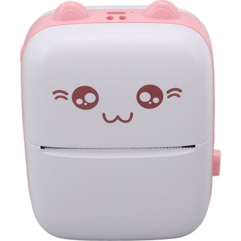 Mini imprimante thermique portable, idéale pour l'apprentissage de nombreuses notions. Mini imprimante de poche pour fournitures scolaires. Blanc et rose.