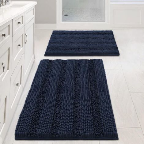 Tapis de bain/tapis de bain, bleu marine, 4361cm + 5181cm, ensemble de 2 pièces, tapis de sol en chenille extra épais, antidérapant. (1/5)