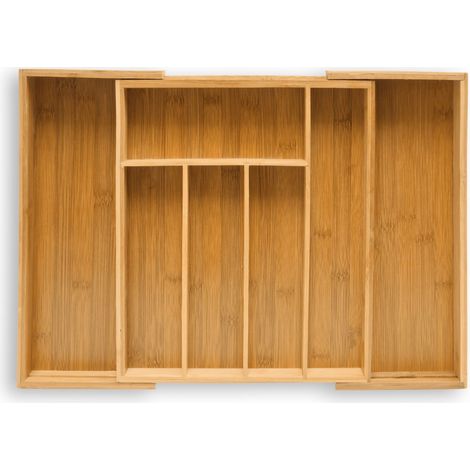 Relaxdays – Organiseur de tiroir extensible en bambou 5x29-48x34 cm – 5 compartiments modulables – Pour cuisine et salle de bain – Résistant à l'humidité