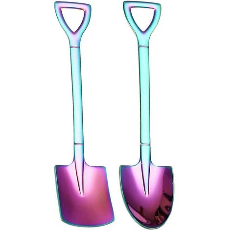 Lot de 2 cuillères à dessert en forme de pelle, idéales pour mélanger le sucre et la crème. (1/5)