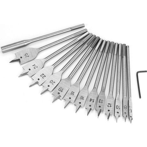 Jeu de 15 forets plats à queue hexagonale en acier au carbone de 6 à 25 mm pour outils de perçage du bois (1/5)