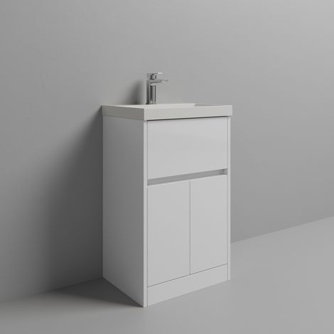 Montego Gloss White 500mm 1 Drawer 2 Door Vanity Unit with Rimini Basin