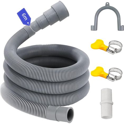 Tuyau Vidange Machine a Laver 0.5/1/1.5/2/2.5/3/4/5/6/7M, Convient à 4 Tailles d'interface, Avec Support et Colliers de Serrage, Tuyau Machine à Laver Pour Laveuse, Lave Vaisselle et Sécheuse(6 M) (1/5)