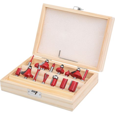 Coffret de 15 fraises à défoncer rouges, queue de 6,35 mm (1/4 po), pour le travail du bois, avec boîte de rangement. (1/5)