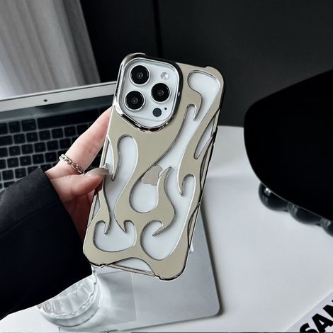 Coque de téléphone ajourée électroplaquée pour iPhone 17 Pro Max, anti-traces de doigts, respirante et résistante aux chocs (qualité militaire), finition argentée givrée.