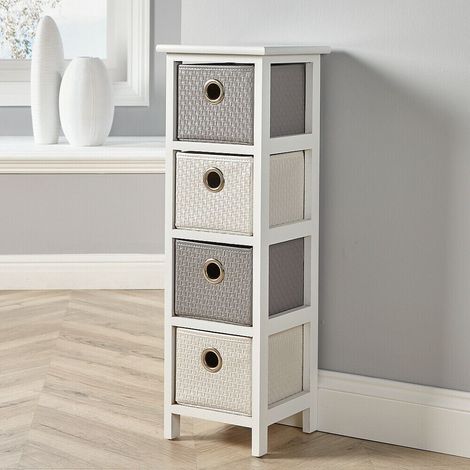 4 Drawer Chest Wooden Storage Faux Leather Basket Organiser Fully Assembled (1/5)