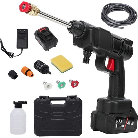 Nettoyeur haute pression sans fil 30 bars, 2 batteries, 3 buses Nettoyeur portable 350 W avec tuyau de 4,8 m, aspiration d’eau et accessoires pour voiture, terrasse, jardin et murs (1/5)
