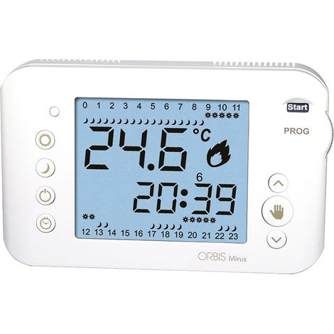 MIRUS BIANCO Cronotermostato digitale a batteria, da parete, programmazione giornaliera/settimanale (1/3)