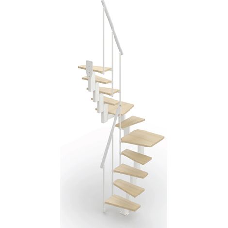 Escalier 2 quart tournant 10 marches - Hauteur à franchir de 2.20 à 2.60m - Largeur 60cm - Couleur bois et blanc - SMALL60/U/SBNAT-10