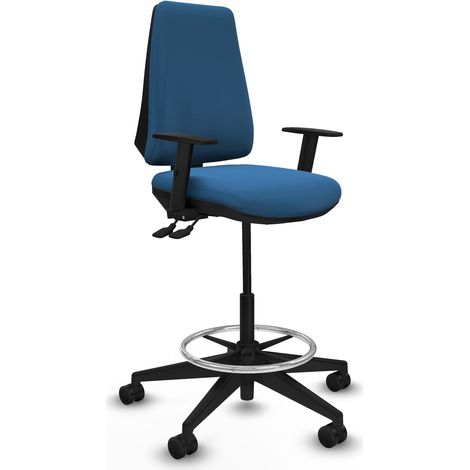 Taburete Elche AS similpiel azul claro brazos 1D base piramidal ruedas 65mm nailon