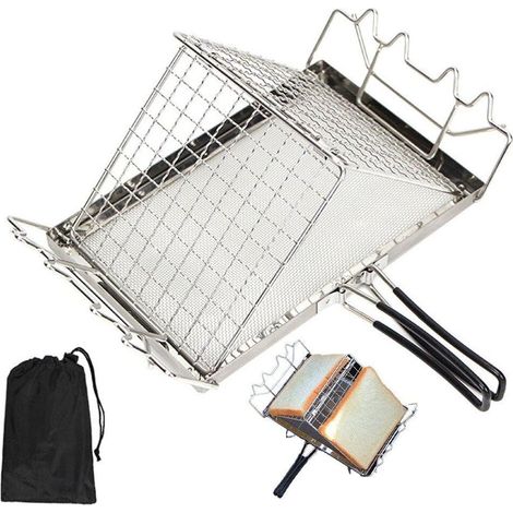Grille, pain de réchaud de camping pliable en acier inoxydable, support de réchaud de camping pliant, support de toast, au pique, nique de camping (1/5)