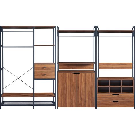 Set Larem 3 Mobili Organizzatori Guardaroba 288 cm Set E - Nero / Effetto Noce [en.casa]