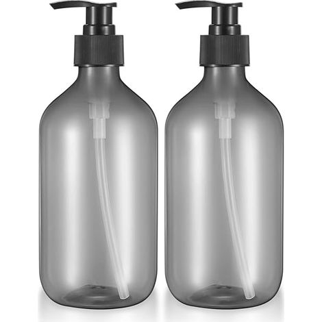 2 Pièces 500 ML Distributeur de Savon, Flacons Vides à Pompe à Pression Rechargeable, Bouteilles Vide Plastique pour Savon Shampoing Lotion Douche - Gris