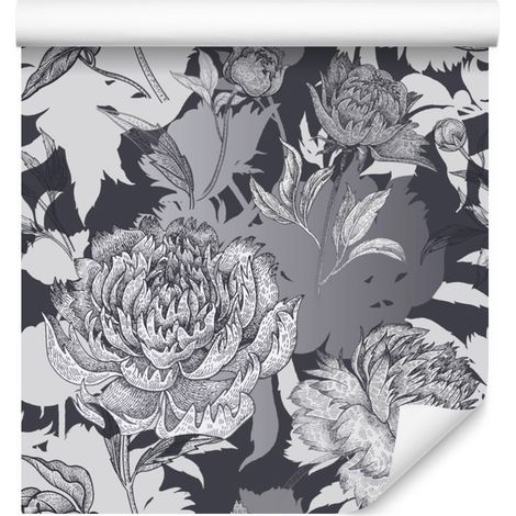 Carta da parati con peonie scure per soggiorno e camera da letto, 50x1000 cm (1/5)