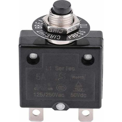 Disjoncteur 5A Interrupteur thermique de réinitialisation en option, 125-250V AC 50V DC Disjoncteur à bouton-poussoir de protection contre les surcharges de courant (1/4)