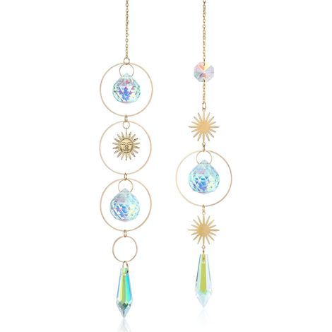 2PCS Attrape-Soleils Capteur de Soleil Cristal Décoration avec Pendentif Soleil à Suspendre en Verre K9 Clair Pendentif Décoration de Maison Fenêtre (1/5)