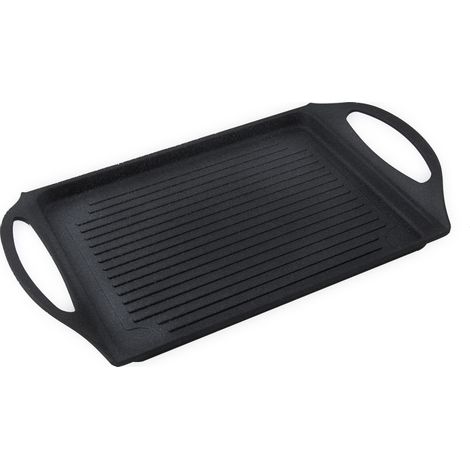 Gestreifte Grillplatte aus Xylan-Gussaluminium, 38 x 28 cm