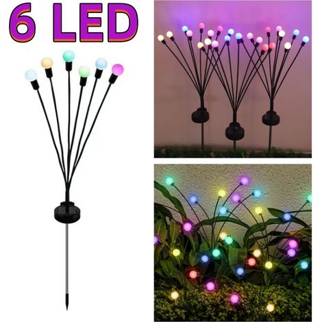 Guirlande lumineuse solaire (6 LED multicolores) effet lucioles, étanche, pour jardin, terrasse ou allée. Idéale pour décorer terrasse et allée. (1/5)