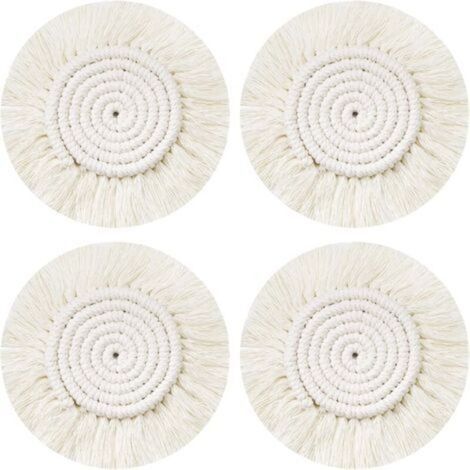 CSPARKV Dessous Verre Napperon Tissé Main, 4Pcs Ronds sous-Verres Tressé Coaster Macrame, Boho Tapis de Café Boisson Bière Tasse Table Antidérapant Résistantes à la Chaleur Décoration de Table (1/4)