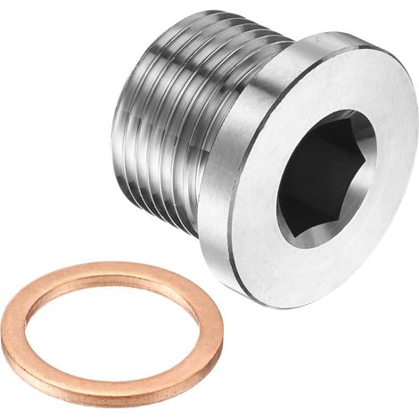 Raccord De Bouchon Fileté Métrique M22 x 1.5, Bouchon D'Adaptateur De Tube À Tête Hexagonale Interne En Acier Inoxydable 304 Avec Joint En Cuivre Pour L'Étanchéité Du Gaz D'Eau (1/5)