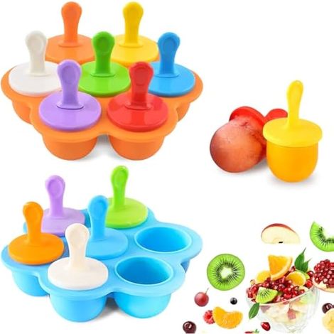 Moules à glace en silicone, 2 lots de 7 cavités avec bâtonnets en plastique sans BPA, mini moules à popsicle pour fruits ou yaourt, DIY pour enfants. (1/5)