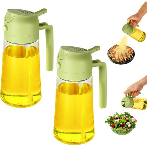 2 Piezas 450ml 2 en 1 Dispensador de Aceite y Pulverizador de Aceite, Vertedor Dispensador de Aceite de Oliva para, Cocina, Cocinar,Freidora de Aire,Ensalada, Barbacoa (1/5)