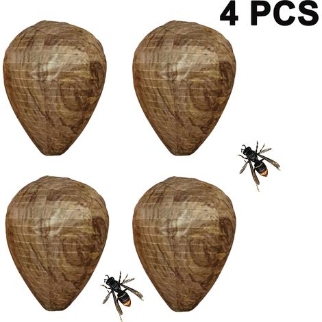 Lot de 4 leurres de nids de guêpes imperméables à suspendre, répulsifs en tissu imitation guêpes, appâts non toxiques pour la maison et le jardin. (1/5)