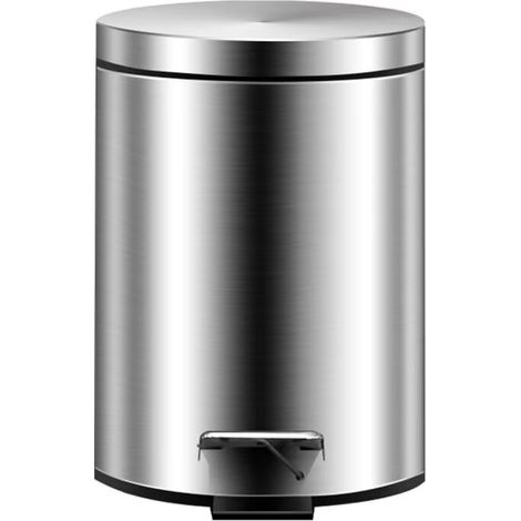 Poubelle ronde à pédale, acier inoxydable, 5 L, argent (1/4)