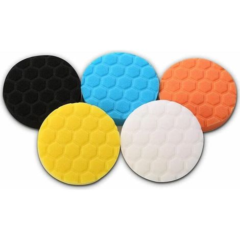 Tampon Polissage - 125 mm - Pour Polisseuse Electrique ou Pneumatique - Kit 5 Pièces - Jaune Orange Bleu Blanc Noir - Voiture (1/5)