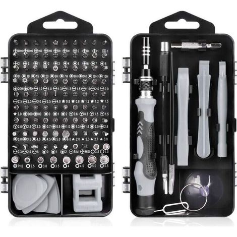 115 en 1 Tournevis Precision Kit Tools, Portable Kit Tournevis de Précision Magnétique Tournevis Outils de Réparation Pour Ordinateur/Laptop/iPhone/Lunettes/Montre/Smartphone (Gris) (1/4)