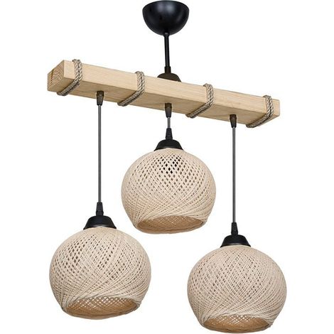 Lumenra Fiona Pendelleuchte E27 Cremefarbenes Naturholz-Design Dreifachfassung Je 60 W Für Warmweißes Licht (1/4)