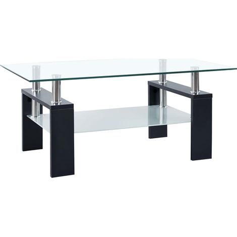 Mesa de café 95x55x40 cm de vidrio templado transparente negro (1/5)