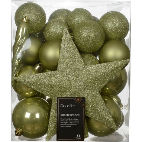 Set 33 palline di natale infrangibili mix finiture D 8 cm verde pistacchio Peraga Christmas