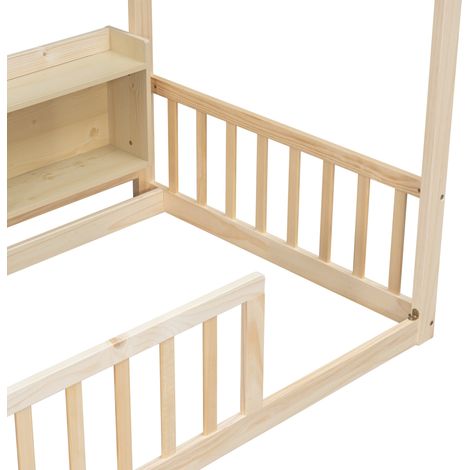 Kinder-Hausbett 90x200 cm Holz Natur mit Regalen, platzsparend, ohne Matratze – MEUBLIV (1/5)