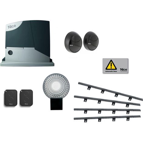 Nice – Kit de motorisation de portail coulissant 400 kg – Moteur 24V avec logique de commande – Photocellules et lampe clignotante incluses