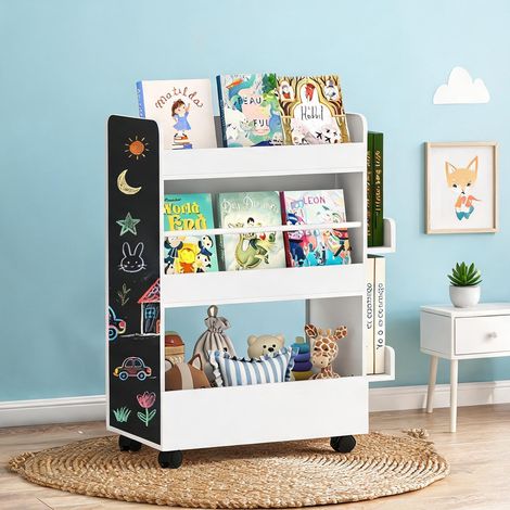 Meuble de rangement enfant 66,5 cm avec tableau noir et roulettes (1/5)