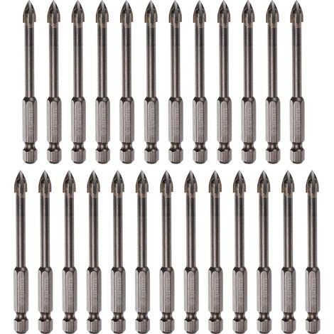 25pcs Foret Maçonnerie Revêtu Titane, 6mm Foret Béton Foret Céramique avec Queue Hexagonale 1/4" pour Céramique Marbre Miroir Verre Béton Brique Plastique Bois (1/5)