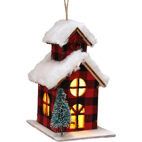 Maison De Noel En Bois Lumineuse Decoration Fete Fin D'annee Scene Neige Creative (1/2)