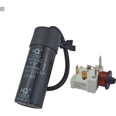 Condensateur de démarrage CD60 330V 80uF HQ compatible néon pour compresseur QD110H/QD158H (1 condensateur HQ authentique 80 µF + 1 démarreur 117U6019) ( ) (1/4)