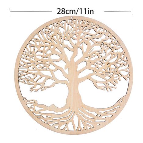 pendentif arbre de vie en bois, fleur, décoration murale à suspendre, sculpture en bois, pendentif de chambre à coucher, artisanat, silhouette murale 3D, ornement en bois, cercle creux en bois