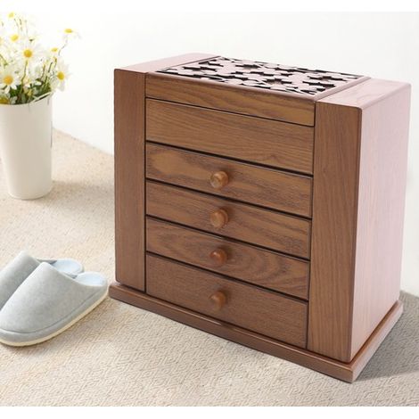 Joyero vintage grande de 30 x 20 x 25 cm, armario para joyas, caja de almacenamiento de madera tallada, caja de 5 niveles con 4 cajones, un regalo ideal. (1/5)