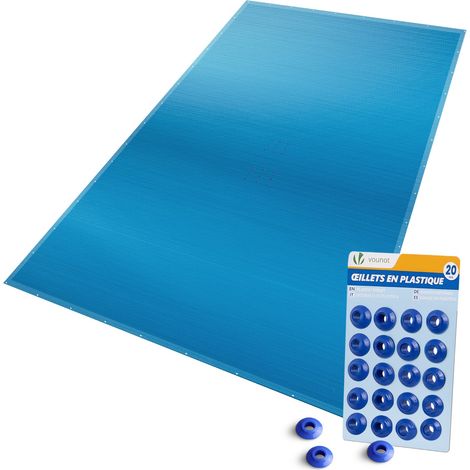 Bâche Piscine Rectangulaire en Polyéthylène 160g/m2 Bâche Imperméable Résistante Double Couche avec Oeillets en Aluminium Couverture Étanche 8x14m Bleu Foncé (1/5)