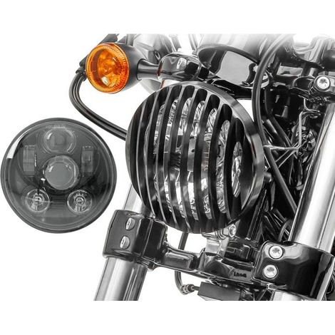 Set di Fari LED + Griglia del Faro 5,75" per Harley Davidson Sportster 04-20 Nero