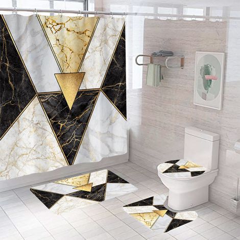 Duschvorhänge mit weicher, rutschfester Badematte und WC-Deckel für B