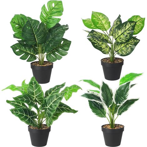 Lot de 4 Plantes Artificielles Intérieur, Plante Artificielle Interieur en Pot, Fausse Plante Interieur, Plantes d'intérieur, Fleur Artificielle, Deco Chambre, Decoration Maison et Bureau Durable (1/5)