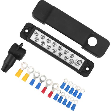 Jeu de 12 borniers de distribution 180A, barre omnibus marine avec 16 cosses à anneau, pour voitures, camping-cars et bateaux, noir. (1/5)
