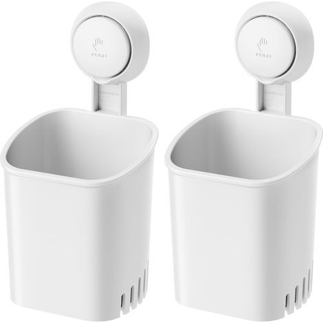 Soporte para cepillos de dientes (paquete de 2), con ventosa, no requiere perforación, resistente al agua y con drenaje, ideal para baño y cocina. (1/5)