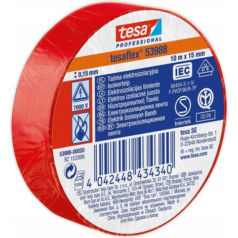 Cinta aislante roja Tesa 10 mx 15 mm (1/3)
