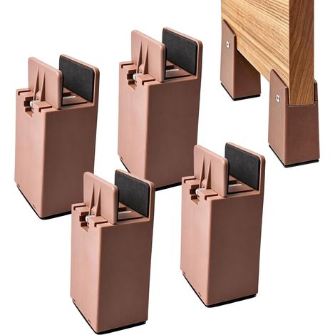 4 Pièces Rehausseurs De Meubles 10 Cm, Rehausseur Pieds De Lit Reglable, Rehausseur De Table Réglable 0 À 3,7 Cm, Capacité De Charge De 500 Kg par Unité pour Canapé Ou Bureau, Marron (1/5)